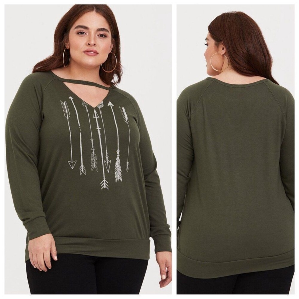 Torrid Olive Arrow Graphic Sweatshirt
